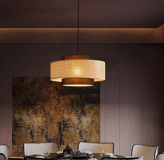 Zen-inspired Tea Room With A Chinese-style Rattan Chandelier